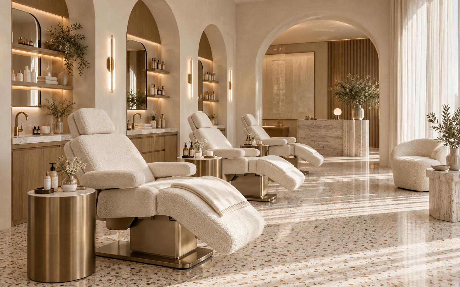 Interno elegante del beauty studio Aura Estetica con dettagli ad arco